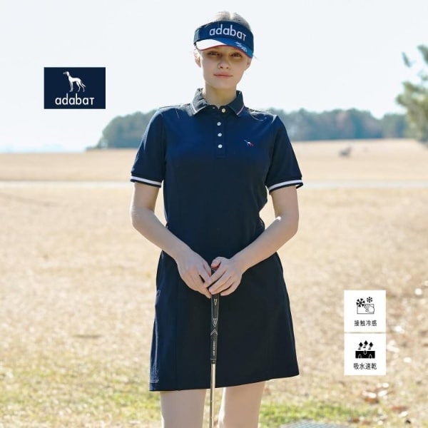 アダバット（adabat）/【ADABAT NAVY】吸水速乾接触冷感 カノコポロえりワンピース_2