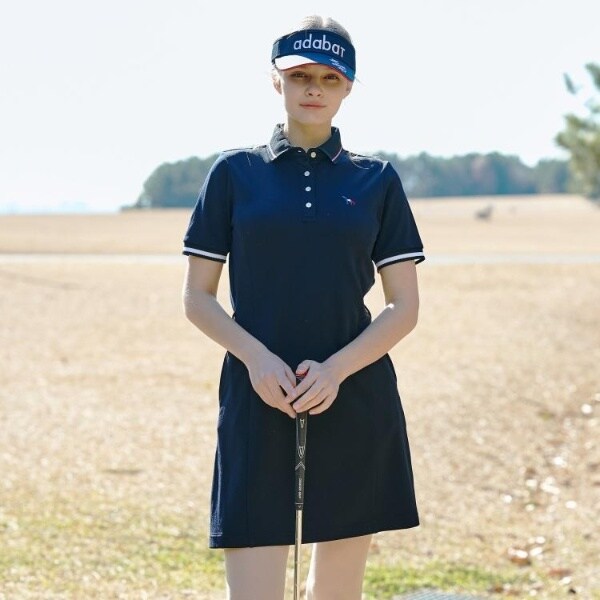 アダバット（adabat）/【ADABAT NAVY】吸水速乾接触冷感 カノコポロえりワンピース_9