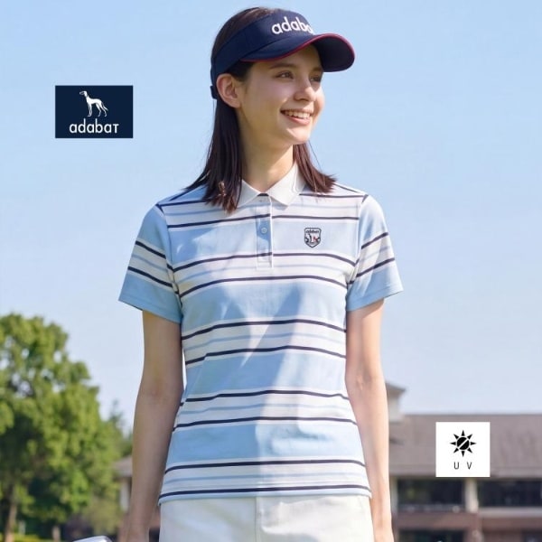 アダバット（adabat）/【ADABAT NAVY】UVカット ランダムボーダー半袖ポロシャツ