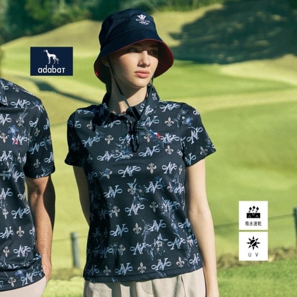 アダバット（adabat）/【ADABAT NAVY】吸水速乾UVカット　ロゴモノグラムプリント半袖ポロシャツ