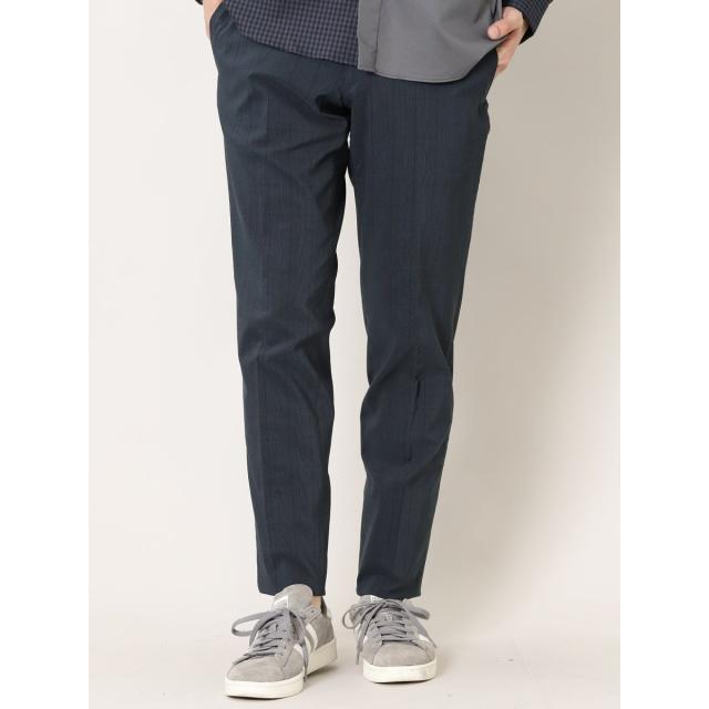 タカキュー/ストレッチ裏起毛 スリムフィット ノータックスラックス グレンチェック紺