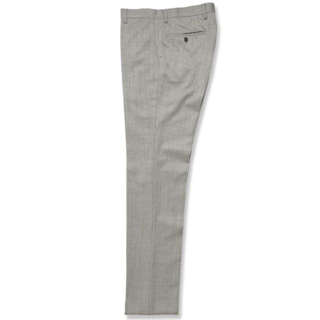 【NEW】タカキュー/ウール混 レギュラーフィット ノータックスラックス ヘリンボンライトグレー