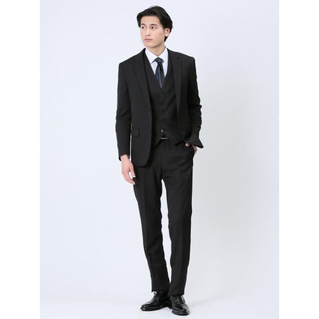 タカキュー（TAKA−Q）/【ストレッチ ウォッシャブル】タカキュー 2ボタン3ピース ビジネスセットアップスーツ ストライプ黒