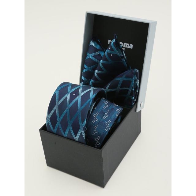 タカキュー（TAKA−Q）/レノマオム シルク パネル柄 ナロータイ&チーフセット