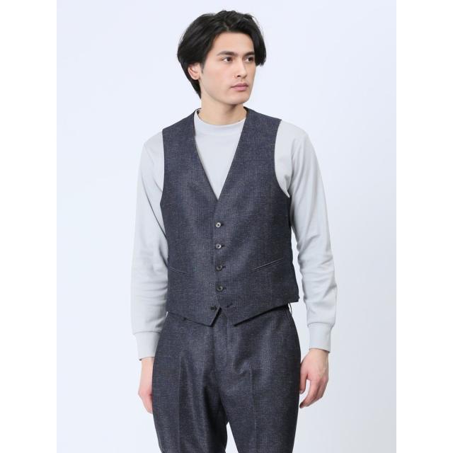 【NEW】タカキュー（TAKA−Q）/TechLinen スリムフィット ジレベスト チェック紺(セットアップ可能)