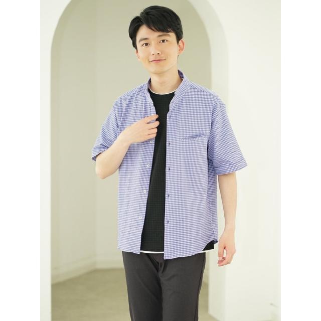 タカキュー（TAKA−Q）/タカキュー ストレッチ ギンガムサッカー スタンドカラー半袖シャツの通販は 5,280円