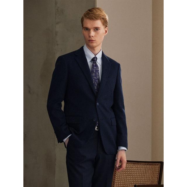 タカキュー（TAKA−Q）/【カシミヤ混】スーティスト ウール 2ボタンジャケット チェック紺