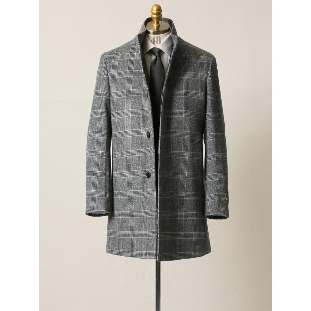 タカキュー（TAKA−Q）/【カシミヤ混】ウール スタンドコート チェックシロ×クロ