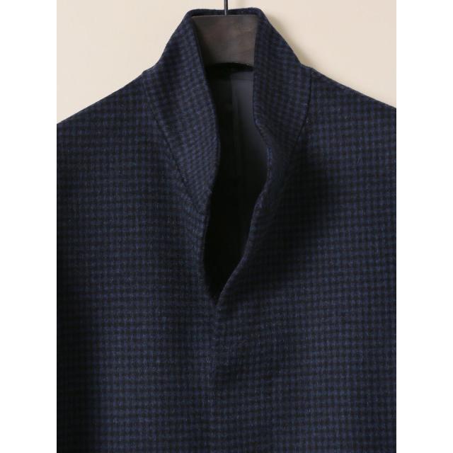 タカキュー（TAKA−Q）/【カシミヤ混】ウール スタンドコート チェック紺 タカキュー（TAKA−Q）/【カシミヤ混】ウール スタンドコート チェック