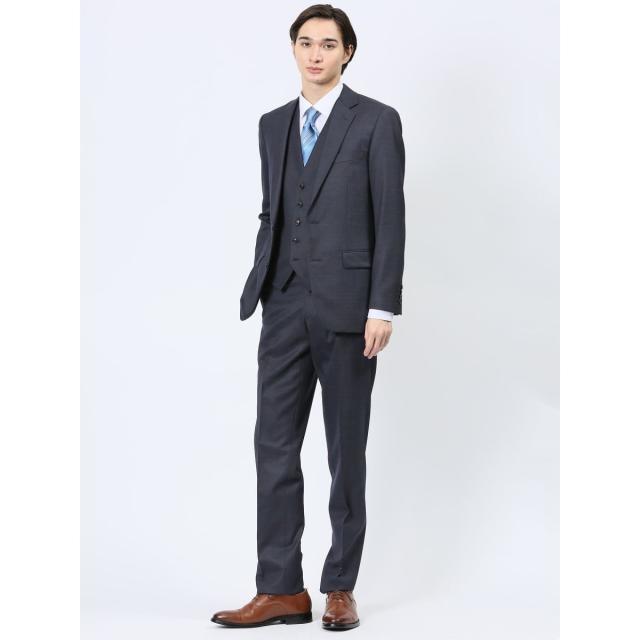 タカキュー（TAKA−Q）/【光沢 ウール混 ストレッチ】タカキュー 2ボタン3ピース ビジネスセットアップスーツ 組織紺
