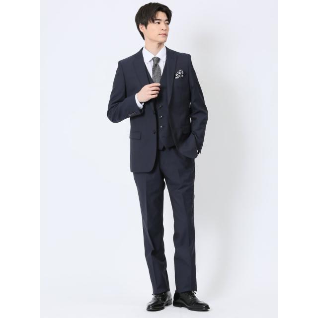 タカキュー（TAKA−Q）/【超光沢 ストレッチ】レノマ オム 2ボタン3ピース ビジネスセットアップスーツ ジオメトリック紺