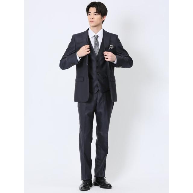 タカキュー（TAKA−Q）/【ウール混 ストレッチ】レノマ オム 2ボタン3ピース ビジネスセットアップスーツ ストライプ紺