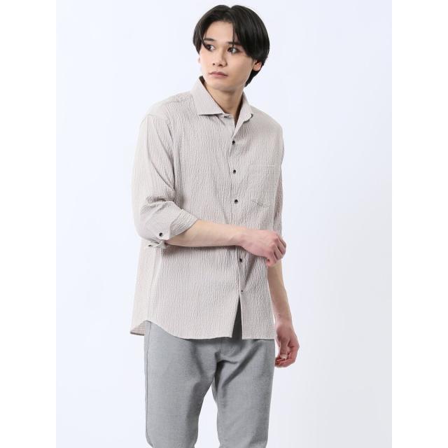 タカキュー（TAKA−Q）/m．f．エディトリアル ふくれチェック カッタウェイカラー7分袖シャツ
