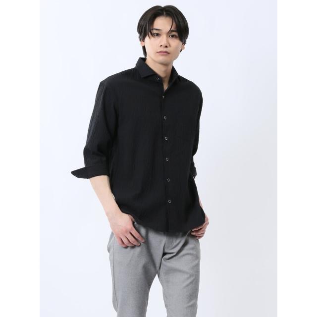 タカキュー（TAKA−Q）/m．f．エディトリアル ふくれチェック カッタウェイカラー7分袖シャツ_1