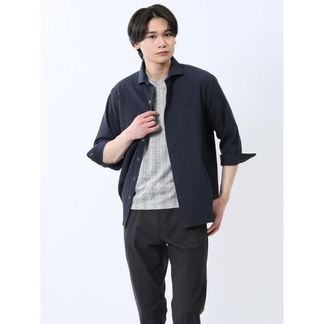 タカキュー（TAKA−Q）/m．f．エディトリアル ふくれチェック カッタウェイカラー7分袖シャツ_2