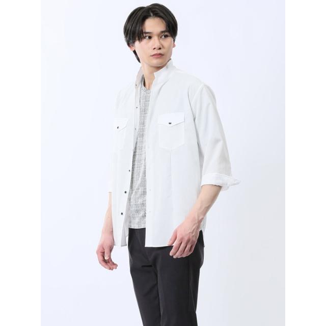 タカキュー（TAKA−Q）/m．f．エディトリアル ストレッチ 楊柳 スタンドカラー7分袖シャツ