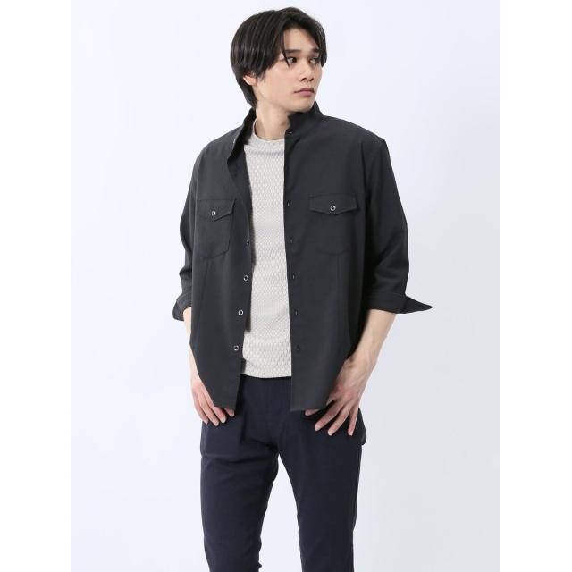 タカキュー（TAKA−Q）/m．f．エディトリアル ストレッチ 楊柳 スタンドカラー7分袖シャツ_1