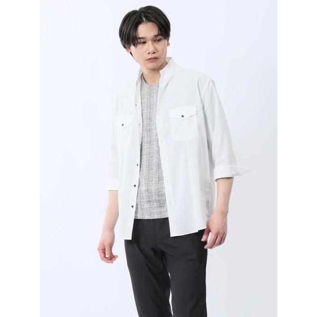 タカキュー（TAKA−Q）/m．f．エディトリアル ストレッチ 楊柳 スタンドカラー7分袖シャツ_5