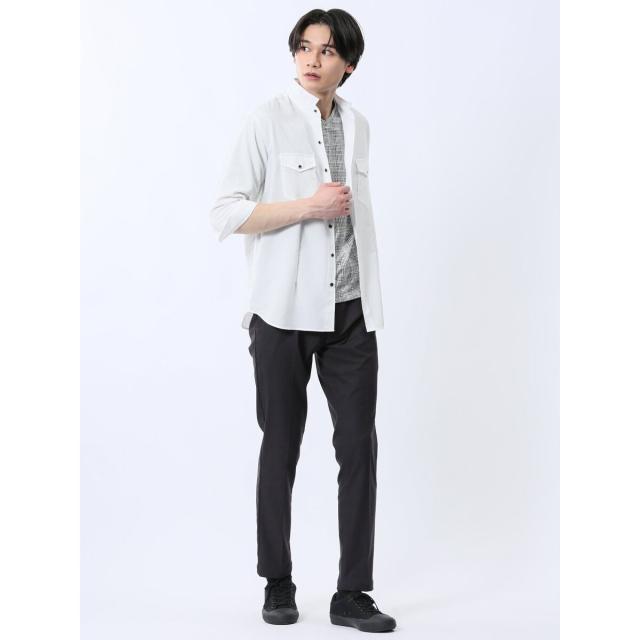 タカキュー（TAKA−Q）/m．f．エディトリアル ストレッチ 楊柳 スタンドカラー7分袖シャツ_6