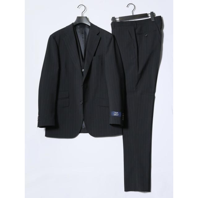タカキュー（TAKA−Q）/【マルゾット ウール混】スーティスト 2ボタン3ピース ビジネスセットアップスーツ ストライプ黒