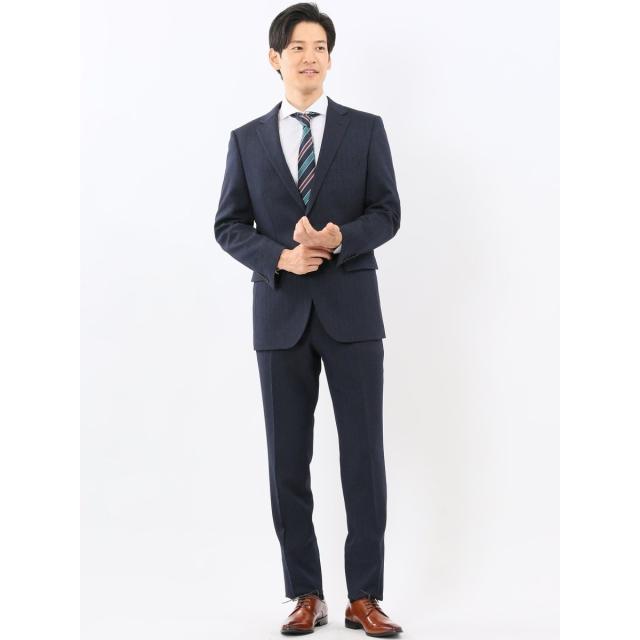 タカキュー（TAKA−Q）/【ストレッチ ウォッシャブル】タカキュー ウール調 2ボタン2ピーススーツ ヘリンボン紺