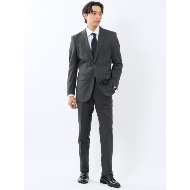 タカキュー（TAKA−Q）/【ストレッチ ウォッシャブル】タカキュー ウール調 2ボタン2ピーススーツ ヘリンボングレー