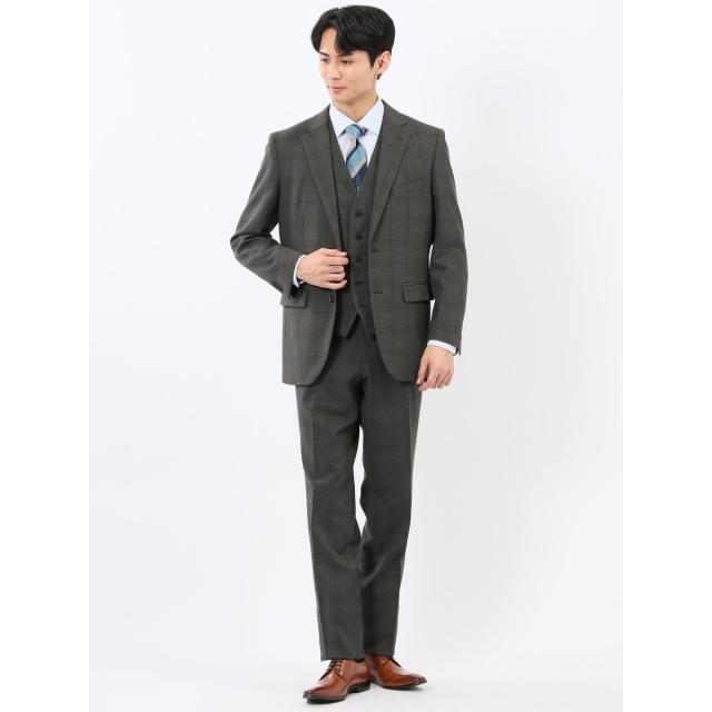 タカキュー（TAKA−Q）/【ストレッチウォッシャブル】タカキュー ウール調 2ボタン3ピース ビジネススーツ チェックグレー