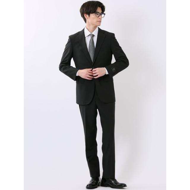 タカキュー（TAKA−Q）/スーツ メンズ 上下 セットアップ ツーピース ビジネス ストレッチ スリム ウール混 無地 黒