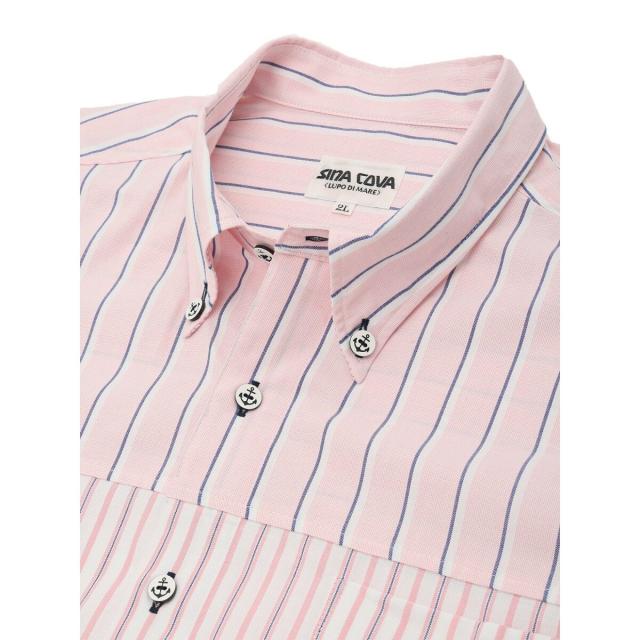 グランバック/【大きいサイズ】シナコバ 綿オックス ストライプ柄 ボタンダウン長袖シャツ Brand メンズファッション グランバック/【大きいサイズ】シナコバ 綿