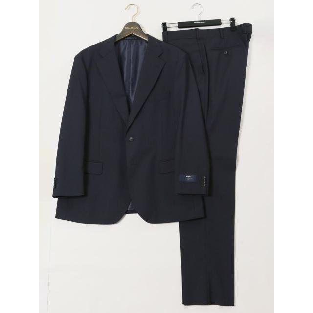グランバック（GRAND−BACK）/【大きいサイズ ウール混】グランバック 2ボタン2ピース ビジネスセットアップスーツ 地柄紺