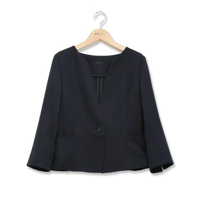 m．f．エディトリアル（m．f．editorial）/m．f．エディトリアル 麻調合繊 キーネック7分袖ジャケット 紺(セットアップ可能)
