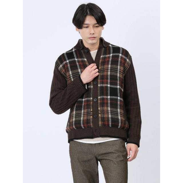 m．f．エディトリアル（m．f．editorial）/m．f．エディトリアル 配色チェック柄 ドンキーネックニットアウター