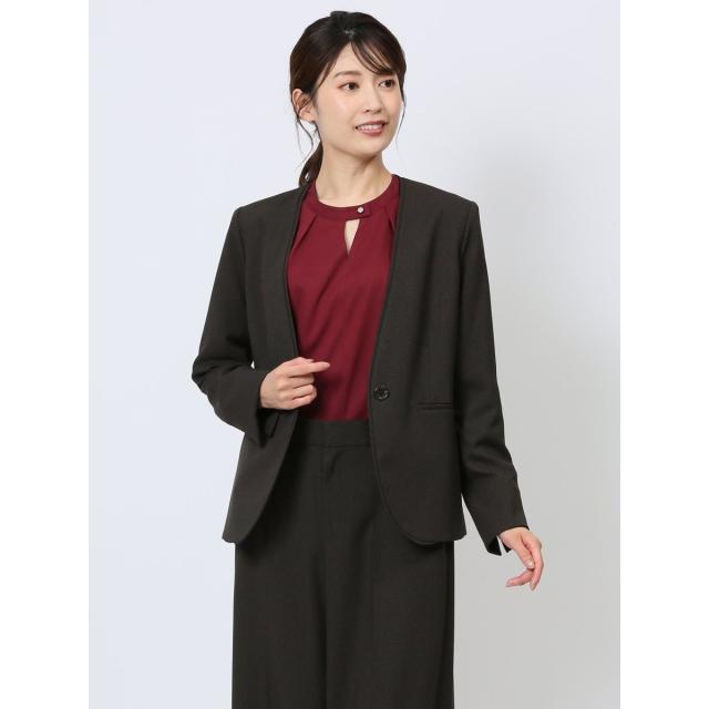 m．f．エディトリアル（m．f．editorial）/m．f．エディトリアル ウーリッシュ カラーレスジャケット ピンドットこげ茶(セットアップ可…