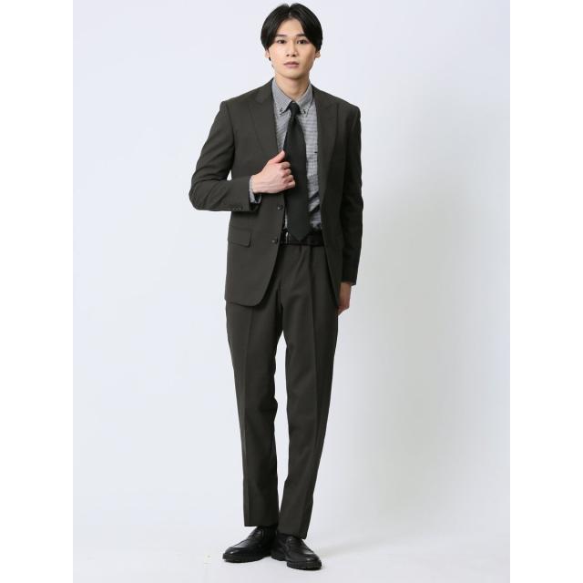 m．f．エディトリアル（m．f．editorial）/マルゾット/Marzotto ウール混 スリムフィット 2ボタン2ピーススーツ 組織カーキ