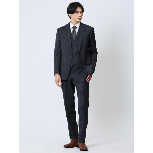 m．f．エディトリアル（m．f．editorial）/【マルゾット ウール混】m．f．エディトリアル 2ボタン3ピース セットアップスーツ チェック紺