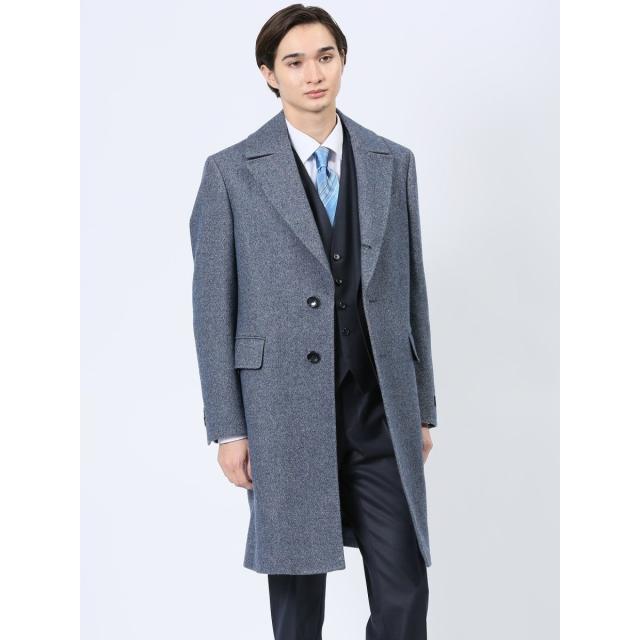 m．f．エディトリアル（m．f．editorial）/【イタリア生地使用】 ウール混 ポロコート 組織青