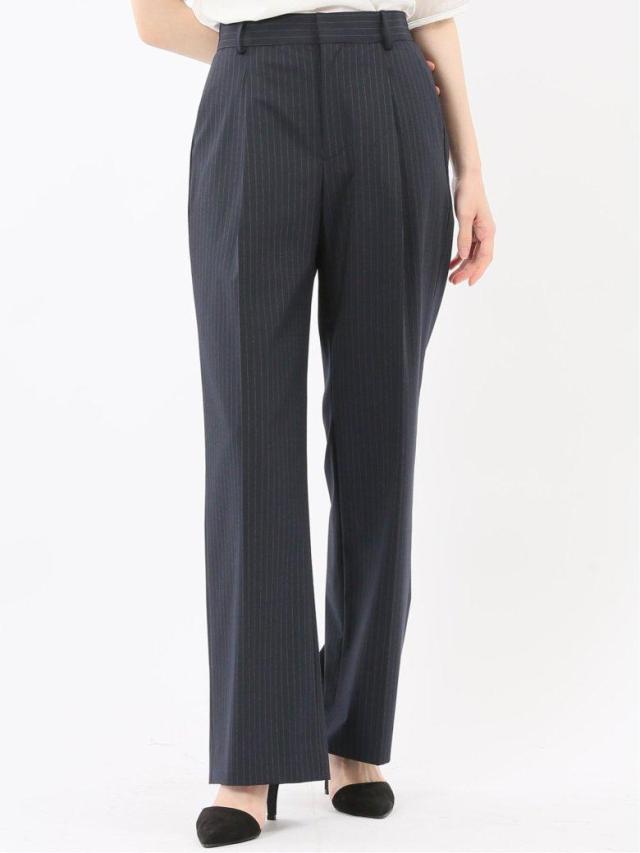 m．f．エディトリアル（m．f．editorial）/ストレッチウォッシャブル ピンスト タックワイドパンツ 紺(セットアップ可能)