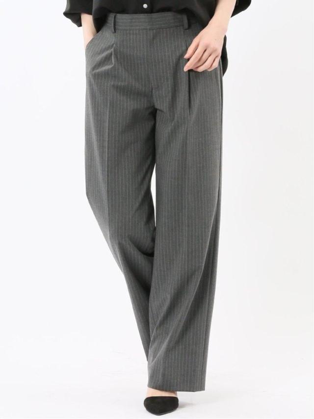 m．f．エディトリアル（m．f．editorial）/ストレッチウォッシャブル ピンスト タックワイドパンツ グレー(セットアップ可能)