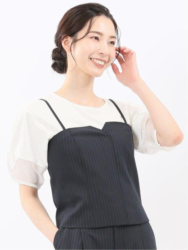 m．f．エディトリアル（m．f．editorial）/ストレッチウォッシャブル ピンスト ビスチェ 紺(セットアップ可能)