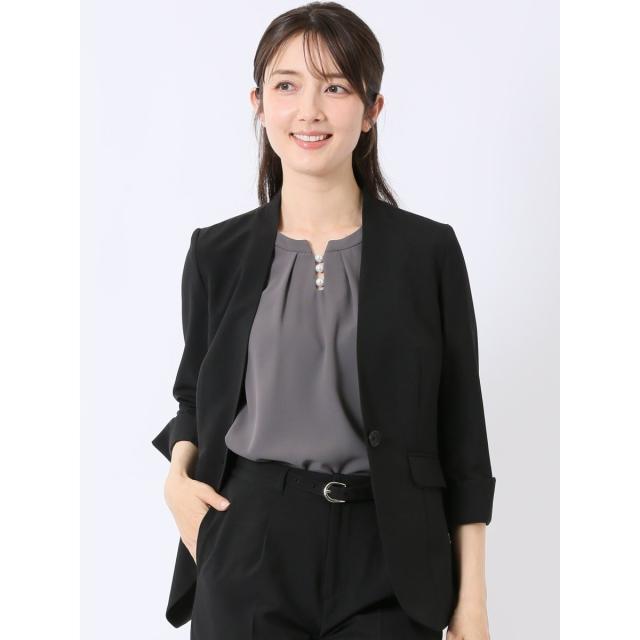 m．f．エディトリアル（m．f．editorial）/【ストレッチ 】m．f．エディトリアル カラーレス 7分袖 ジャケット 黒(セットアップ可能)