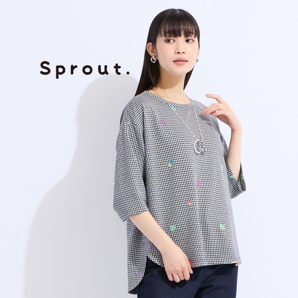 リリアンビューティ（Liliane Burty）/【L・3L】チェックジャカードプルオーバーTシャツ