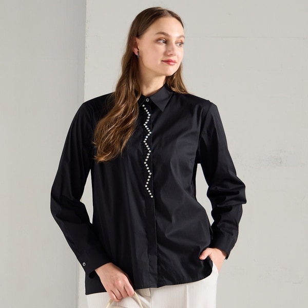 リリアンビューティ（Liliane Burty）/【L〜3L】フランス製ビジュースタッズ付きブラウス