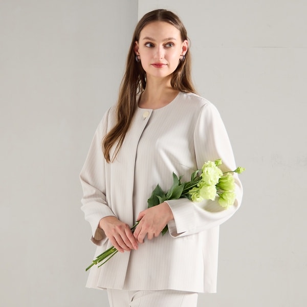 リリアンビューティ（Liliane Burty）/【M〜4L/セットアップ対応】ストライプノーカラージャケット