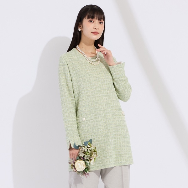 リリアンビューティ（Liliane Burty）/【M〜4L】イタリア製素材ラメニットツイードチュニック