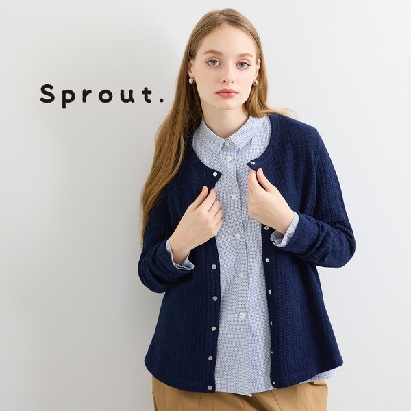 リリアンビューティ（Liliane Burty）/【Sprout．/M〜4L】ヘリンボーンジャカードカーディガン