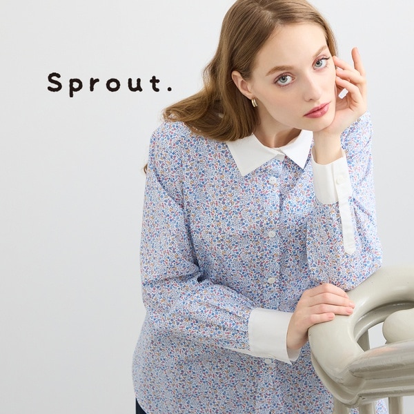 リリアンビューティ（Liliane Burty）/【Sprout．/M〜4L】イタリア製素材配色使いライン/小花プリントブラウス