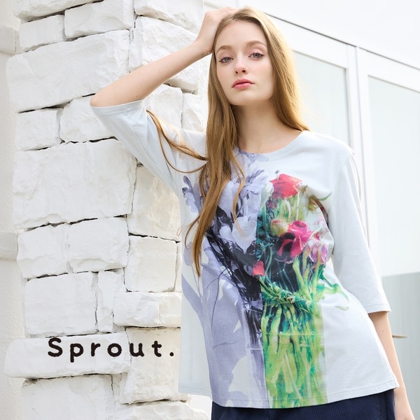 リリアンビューティ（Liliane Burty）/【Sprout．/M〜4L】フラワープリントTシャツ