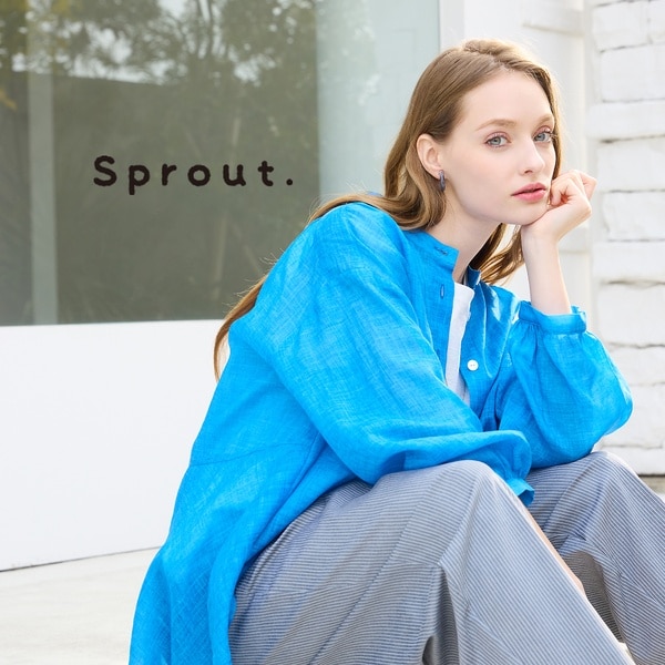 リリアンビューティ（Liliane Burty）/【Sprout．/L〜4L対応】麻混バンドカラーブラウス
