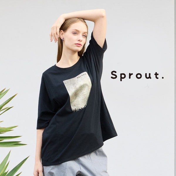 リリアンビューティ（Liliane Burty）/【L〜4L対応】箔プリントドルマンスリーブTシャツ
