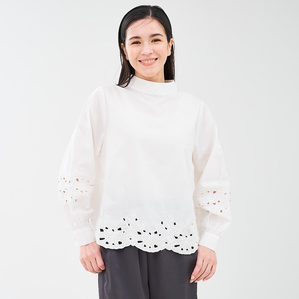 コレックス（collex）/レース切替スタインドカラーブラウス